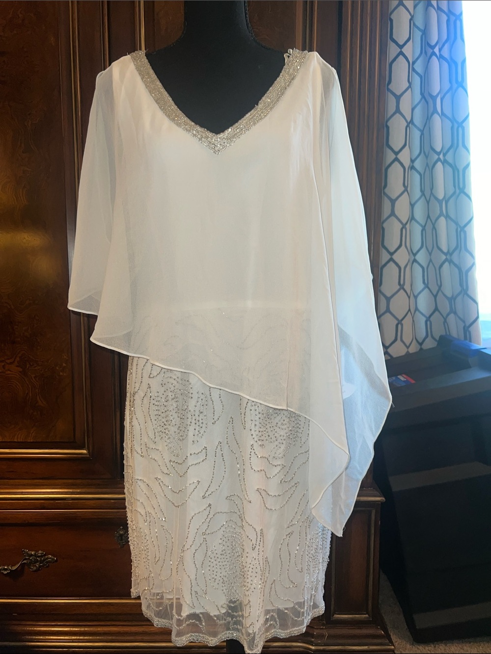 J Kara Beaded Overlay Midi Dress